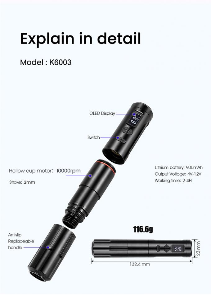 Mocna bezprzewodowa maszyna do makijażu stałego RCA 2,7 mm 0