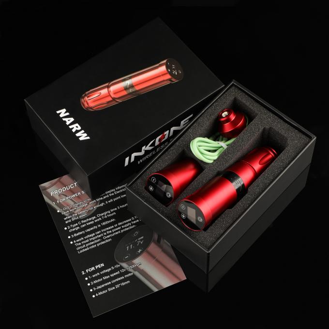 Stal nierdzewna 1800mAh NARW Bezprzewodowa maszyna do tatuażu 1-OLED wyświetlacz ekran dotykowy bateria obrotowa pistolet do tatuażu Pióro do tatuażu z zasilaczem RCA 0