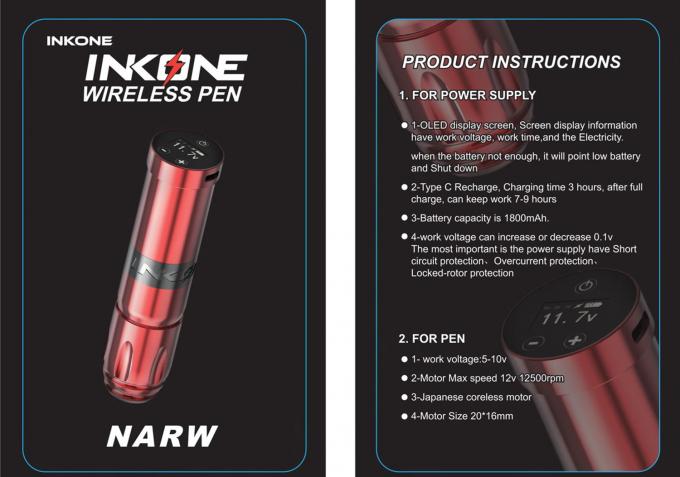 INKONE NARW Brand Digital LCD Touch Screen Display 1800mAh Bateria Tattoo Pen Micropigmentation Machine Bezprzewodowa maszyna do tatuażu 0